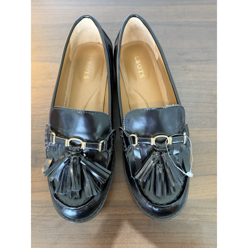 Talbots LAURA TASSELED LEATHER Slip On LOAFERS Black Size 6 Preppy Academia